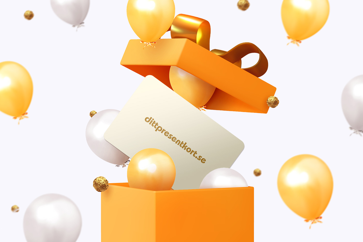 presentförpackning med ditt presentkort och ballonger